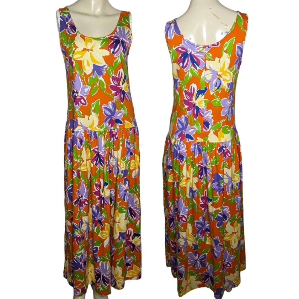 Breeches Vintage sleeveless Floral colorful Summer Maxi pull over dress‎ Size M